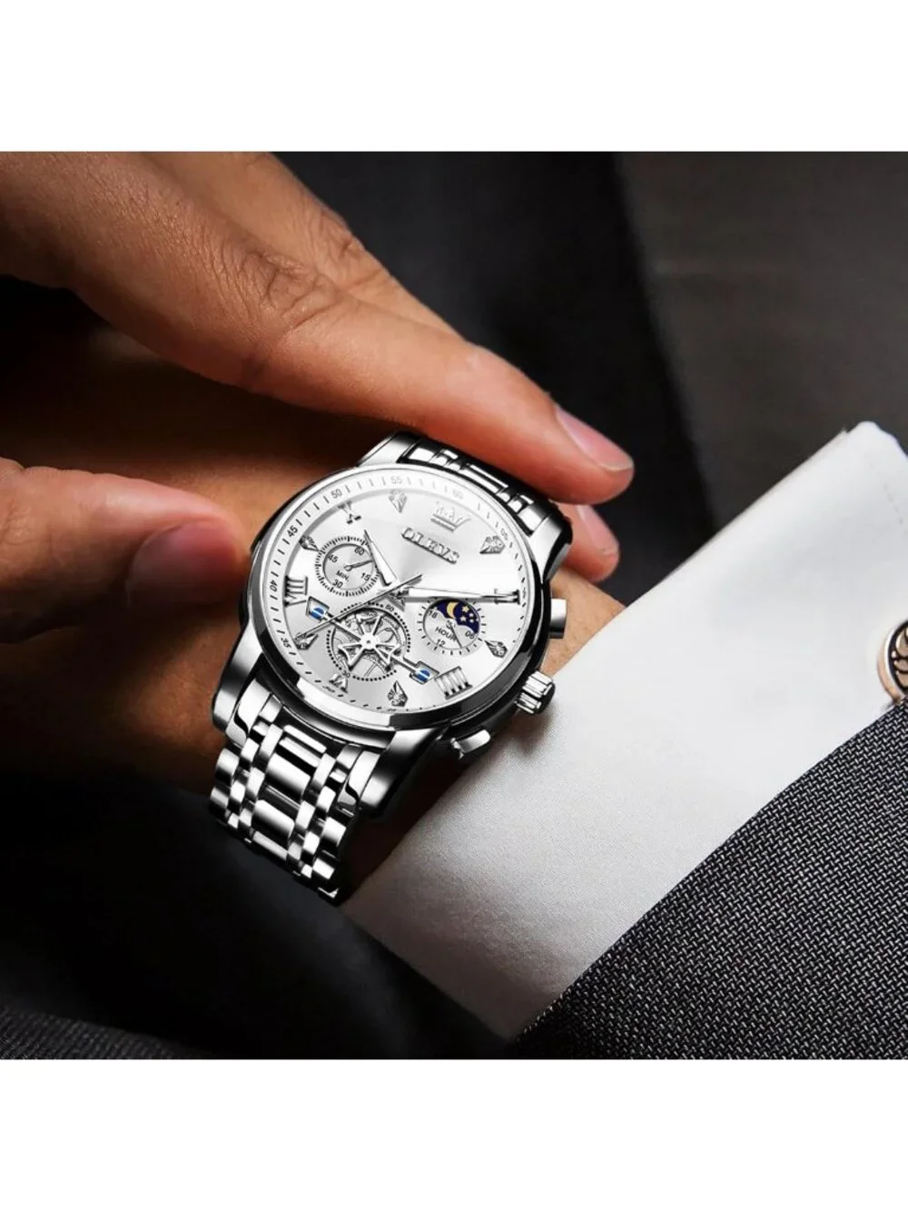 Stylish Men's Stainless Steel Chronograph Watch - Waterproof Analog Quartz